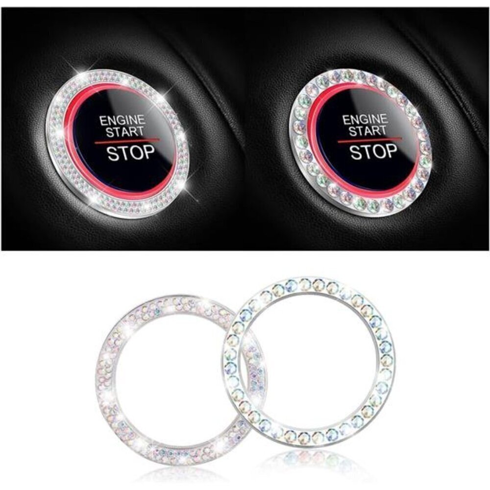 Multi-Color Car Start Button Bling Rhinestone Diamond Engine Button Ring 2-Pack